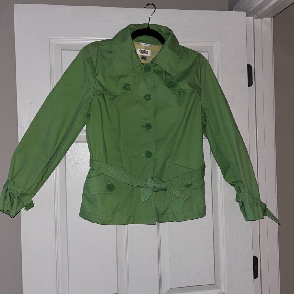 Talbots Stretch Pea Coat Jacket Size 8 Tie Waist Pistachio Size Medium - Picture 8 of 15